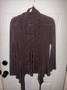 Emerald Ruffled Open-Front Cardigan - Brown